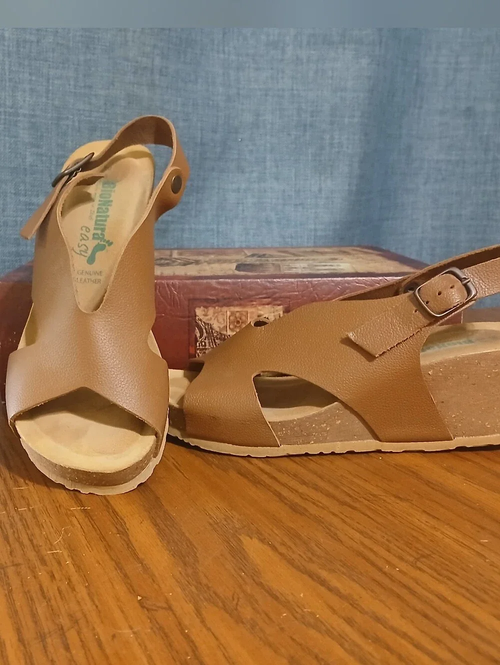 Bionatura Easy Tessa brown leather cork wedge sandal